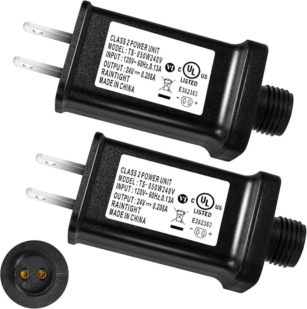 2 PCS LED Transformer Replacement,24V 0.2A Class 2 Power Supply, Low Voltage Transformer US Plug for Halloween/Thanksgiving/Christmas String Light