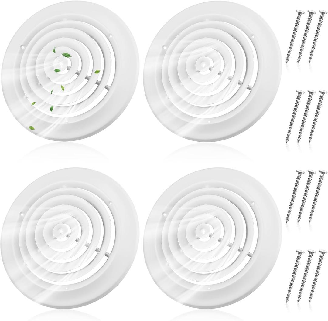 Therwen 4 Pcs 10 Inch Round Vent Cover, White Round Ceiling Diffuser with Screws HVAC Vent Duct Cover Replacement Exhaust Fan Covers for Home Office Kitchen Ventilation Use, Outer Dimensions 13-15/16"
