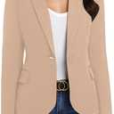 luvamia Women's Long Sleeve Formal Notch Lapel Button Down Blazer Pockets Jacket (Beige, M)