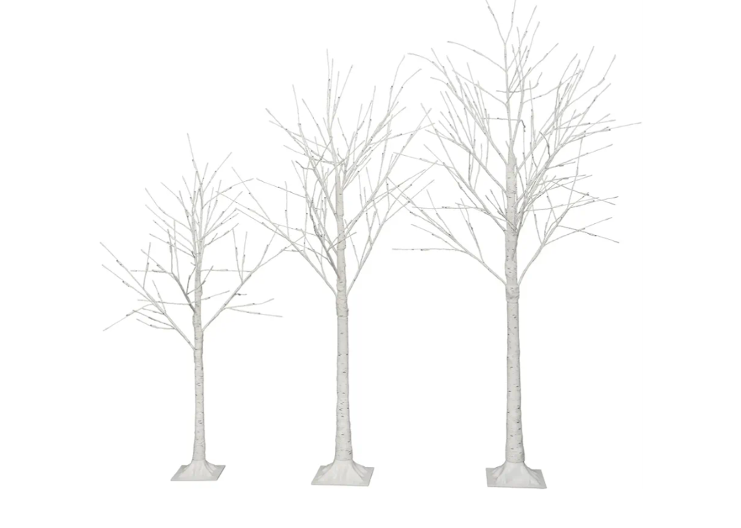 Set of Lighted Birch Tree – 4FT 48 LED/5FT 72 LED/6FT 96 LED Artificial Trees with Warm White Lights for Indoor and Outdoor Christmas Decoration