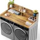Washer Dryer Countertop with Non-Slip Pads, 2.75" H Guard, 54" W x 27.5" D Wood Laundry Countertop Cover, Large Space Washer Dryer Topper for Laundry Room Organization(Tiger Stripe)