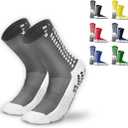 Lux Dual Grip Socks - Soccer Grip Socks for Men and Women. GripArray Performance & Comfort (Large, Grey)