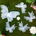 OBBOLO 3D Hanging Butterfly Decorations, White Butterfly Birthday Party Decorations, 5 Pcs Water-Repellent Paper Butterfly Hanging Decorations for Girls, Women, Flower Garden Party Dcor