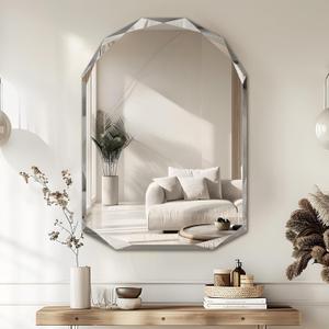 Bathroom Mirror for Wall, 30" x 40" Arched Mirror, Bathroom Vanity Mirrors, Beveled Edge Frameless Wall Mount Vanity Mirror, Wall Mirror Decorative, Irregular Beveled Edge Mirror (Nature)
