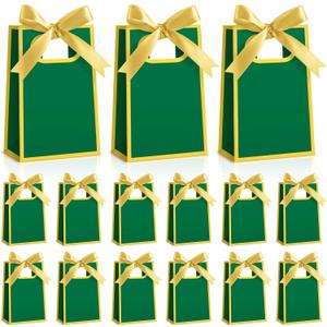 AmazingSpark 50 Pcs Green Gold Mini Gift Bags Bulk 6.3 x 3.9 x 2.8 Inch Party Favors Elegant Small Gift Bags with Handles and Ribbon Bows for Wedding Birthday Bridal Baby Shower Party Favors