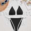 Tempt Me Women Plus Size Triangle Bikini Sets String Two Piece Halter Swimsuits with Tie Side Bottom (Black, L)