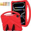 Kids Case for iPad Pro/Air 13" 2024 & iPad Pro 12.9 2022/2021/2020, Techcircle Pencil Holder Lightweight Shockproof EVA Foam Handle Stand Anti-Slip Grip Rugged Cover, Red (iPad Pro 13 2024/Pro 12.9 2018-2022/Air13 M2, Red)