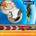 Flexisnake Drain Weasel Hair Clog Remover Kit  Plumbing Snake Auger for Cleaning Shower, Bath Tub, Bathroom Drains with Rotating Handle and 5 Disposable Wands, Made in USA