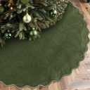 RoundFunny Green Christmas Tree Skirt 48 Inches Neutral Velvet Christmas Tree Skirts Modern Scalloped Edge Xmas Decorations Minimalist Mat for Home Indoor Outdoor Holiday Party Decor
