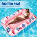 Tanning Pool Floats for Adults with Cup Holder & Pillow, Thick UV-Resistant PVC Portable Float for Backyard, Pool, Lake - Compact Design, Easy Inflation, Durable for Tanning & Relaxation (Extra Large, Pink)