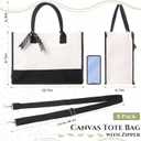Sweetude 8 Pcs Canvas Tote Bag Shoulder Strap Black White Canvas Bag Zipper Opening Pockets Grocery Tote for Women Gift DIY