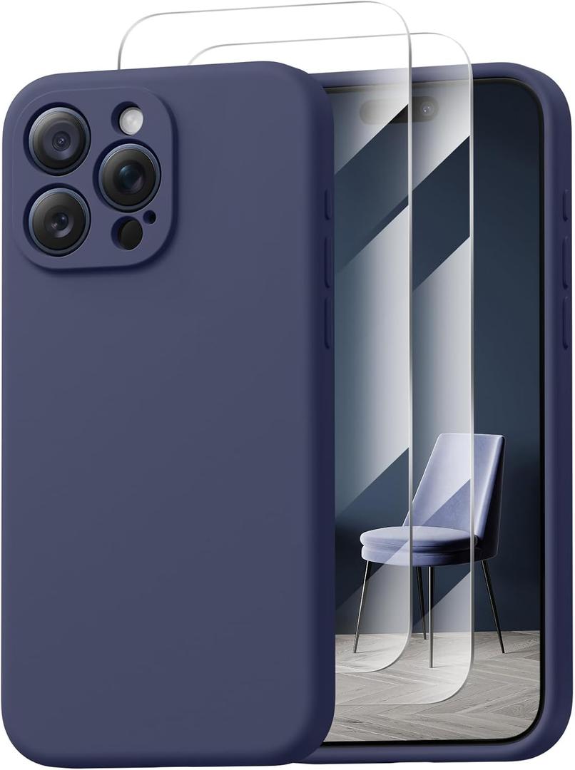 Magnetic for iPhone 15 Pro Case, Compatible with MagSafe, with 9H Nano Screen Protectors, Full Camera Protection, Silicone Shockproof Microfiber Lining Phone Case 6.1", Navy Blue