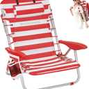 SONGMICS Portable Backpack Beach Chair, 331 lb Capacity, 4 Angles Adjustable Backrest, 2 Side Pockets, Towel Bar, Red and White UGCB062R01