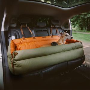 FUNNYFUZZY Dog Car Seat for Small Dogs, Waterproof Dog Car Bed with Storage Pocket, Safety Clip-On Dogs Leash, Detachable Portable Pet Carseat (Green, 37.4 * 16.5 * 17.7 inches)