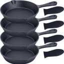 Bruntmor Cast Iron Frying Pan Set of 4-6x4 Inch Black Pre-Seasoned Skillets with Heat-Resistant Silicone - Mini Cast Iron Skillet Set for Stovetop, Oven, and Grill