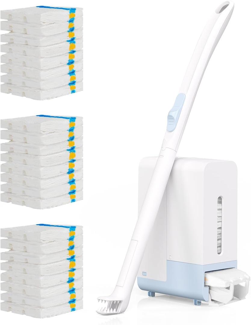 AIR U+ Disposable Toilet Brush Wand for Scrubbing Bubbles Flushable Refills, Wall Mount Toilet Cleaning System with 24 Refills + 1 Toilet Wand + 1 Automatic Visual Caddy
