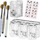 Toothbrush Holders Combo Set for Bathroom3 Cups Toothbrush Holder Wall Mounted with OrganizerGift 3 Count Ultra Fine Soft Bristle Crystal Tooth Brush and Wall Mounted Toothpaste Squeezer