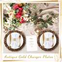 30 Pcs Antique Gold Charger Plates Bulk 13 Inch Embossed Rim Plastic Round Decorative Vintage Plates Charger for Dinner Wedding Party Event Table Setting Decoration (Vintage)
