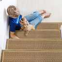 Braided Stair Treads Faux Jute,Non-Slip Stair Runners for Wooden Steps,Indoor,Farmhouse,15PCS 30"x8",Neutral Peel and Stick Stairs Carpet for Kids,Elders and Dogs,Stair Covers,Tan Brown