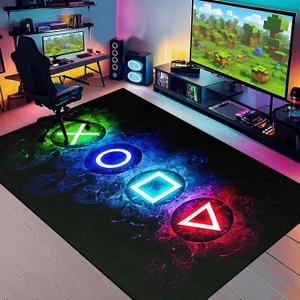 Games Area Rugs, Gamer Rug for Boy Cool Player Room Decor, Gaming Carpets for Boys Teens, Child Play Soft Floor Mat for Dining Living Room Sofa, Video Game Decor Decorate Doormats Black (3' x 5' (Rectangular))