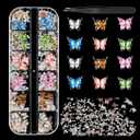 12 Grids Resin Butterfly Nail Charms Gems Kit 3D Mix Assorted Color Butterflies Shape Small Diamonds Shiny AB Color Butterfly Nail Designs with Tweezers for Nail Art Decoration DIY Accessories (927)