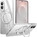 Temdan Designed for Samsung Galaxy S25 Edge Case, Magnetic 360 Rotatable Ring Stand [Compatible with Magsafe] Military-Grade Protection Kickstand Phone Case for Galaxy S25 Edge-Clear