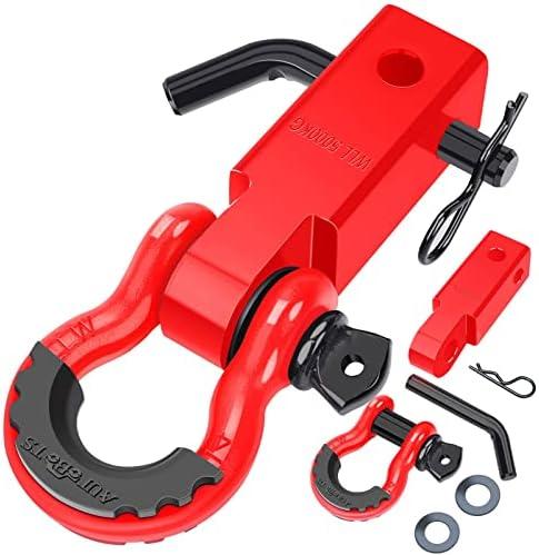 AUTOBOTS Shackle Hitch Receiver 2", 45,000 Lbs Break Strength Heavy Duty Receiver with 5/8" Screw Pin, 3/4" D Ring Shackles, Towing Accessories for Vehicle Recovery Off-Road, Red&Red