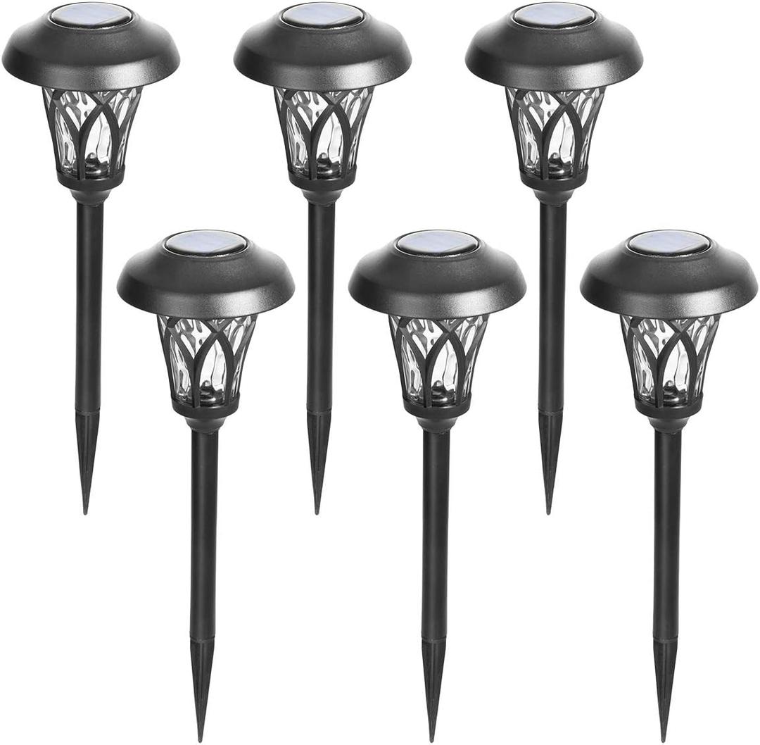 GIGALUMI 6 Pack Solar Pathway Lights Outdoor, Metal Glass & ABS Solar Landscape Lights Waterproof IP65, Warm White Solar Powered Garden Lights for Yard Patio Walkway Driveway (Black)