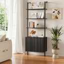 INNOD 74" Tall Bookshelf with Storage Cabinet, Modern Ladder Shelf with Wood and Metal Frame, Wall Mount Bookcase Open Display Shelf Furniture for Living Room, Bedroom, Home OfficeBlack, 23.69 inches x 14 inches x 74 inches