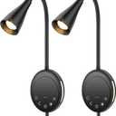 SANKEDOU LED Wall Mount Reading Light, Bedside Reading Lights with Touch Control, 5 Dimmable, USB Output, Night Light & Timers, Flexible Gooseneck Headboard Bed Lights Wall Sconce (Black-2P)
