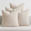 MIULEE Pack of 4 Decorative Textured Boucle Throw Pillow Covers 20x20 Inch Beige Accent Solid Pillow Cases Soft Couch Cushion Covers for Modern Farmhouse Boho Chair Sofa Bed Livingroom Home Decor