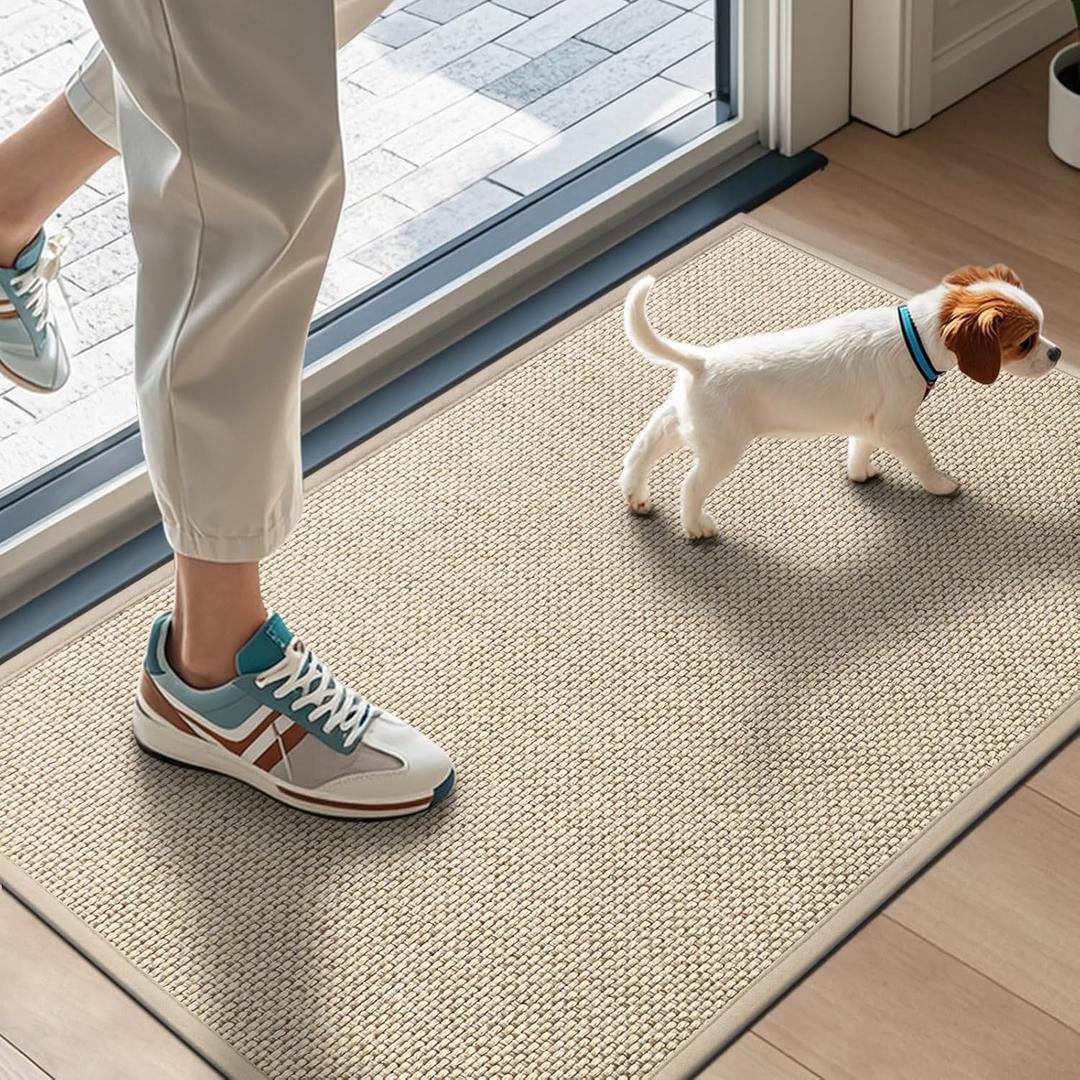 Door Mat Indoor 43 x 75 cm, Non-Slip Doormat, Washable Dirt Trapper Mat, Thin Door Mat, Absorbent Entrance Rug, Clean Mat, Entrance Mat for Indoor, Khaki