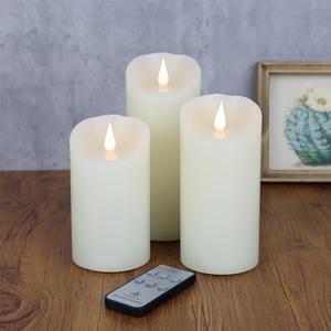 TECHLONG Flameless Candles Flickering 3D Moving Flame, Last 1000+ Hours Battery Operated Candles with Remote Timer, Set of 3 Ivory Real Wax Electric LED Pillar Candles for Home Wedding Decoration