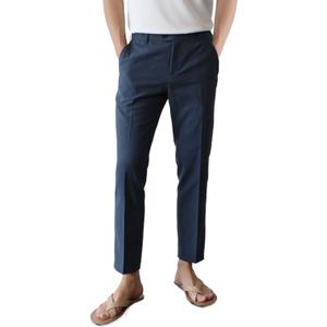 GINGTTO Linen Pants Men Slim Fit Elastic Waistband Lightweight Summer Beach Fashion Casual Pant (30W x 30L, Navy Blue)