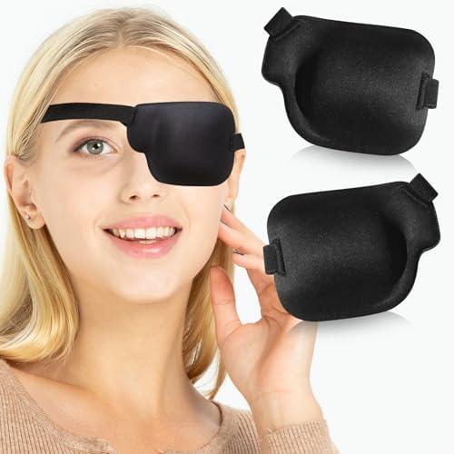 RIKEYO 2Pcs 3D Eye Patches for Adults, Adjustable Medical Eyepatch for Lazy Eye, Large Black(Left and Right）