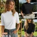 Ficerd 2 Pack Women's Mock Turtleneck T Shirts, Half Sleeve Business Casual Tunic Tops Slim Fit Summer Basic Dressy Tee Shirt