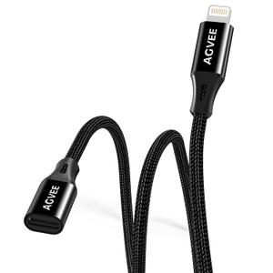 AGVEE 2 Pack 6.6ft Lightning Extension Cable, Braided Female to Male Extender Full Function Cord Compatible with iPhone iPad, Data Sync Video Audio & Charging Connector Adapter, Dark Gray