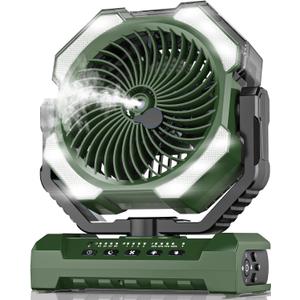 Misting Fan Portable with 9oz Water Tank, 24000mAh Rechargeable Cooling Fans for Outside, Outdoor Water Misters with 2 Mist Modes, Remote Control Camping Fan with Timer for Beach, Tents, Patios (Army Green)