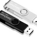 2 Pack 64GB USB 2.0 Flash Drive Memory Stick Thumb Drives Swivel Design(2 X 64GB: Black Silver)