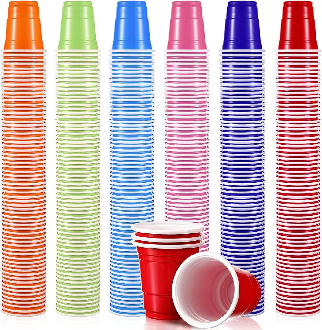 600 Pack 2 Oz Plastic Shot Glasses Disposable Plastic Shot Cups Mini Multicolor Cups for BBQ Christmas Party Tastings Sample Picnic Camping Daily Life Wedding, 6 Colors (Classic Color) (Pink, Orange, Red, Sky Blue, Purple, Green)