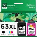 63XL Ink Cartridge Combo Pack Replacement for HP Ink 63 HP63 XL 63XL Black and Color 2-Pack to Envy 4520 4512 4510 Officejet 4650 5258 5200 3830 5255 4655 4652 5252 Deskjet 3630 3632 2132 1112 Printer