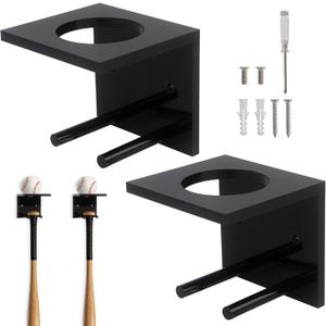 2 Pack Baseball Bat Wall Mount, Acrylic Baseball Bat Holder, Baseball Bats Rack for Lacrosse Hockey Softball Stick, Black, 4.0x3.7x3.7inch