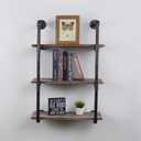 Industrial Pipe Shelving Wall Mounted,24in Rustic Metal Floating Shelves,Steampunk Real Wood Book Shelves,Wall Shelf Unit Bookshelf Hanging Wall Shelves,Farmhouse Kitchen Bar Shelving(3 Tier)