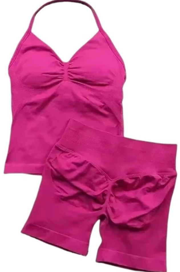 Women Workout Sets Two Piece Set Backless Tank Yoga Tops High Waist Scrunch Seamless Shorts Sport Suit Sportswear XS Women Workout Sets Two Piece Set Backless Tank Yoga Tops High Waist Scrunch Seamless Shorts Sport Suit Sportswear XS