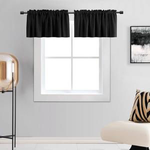 DONREN 18 Inches Long Blackout Curtain Valances for Windows - 2 Panels Blackout Window Valances for Basement with Rod Pocket (Black,72 Inches Wide) (72"W x 18"L (Pack of 2))