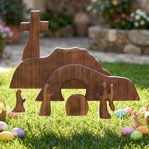 Thyle 7 Pcs The Empty Tomb Easter Scene and Cross Decoration Easter Jesus Resurrection Yard Sign with Stakes Jesus Nativity Scene Religious Christian Decoration for Outdoor Garden Porch Lawn