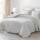 Chezmoi Collection Nora 3-Piece Ruffled Edge Trim Soft Washed Microfiber Comforter Set (Queen, Light Gray)