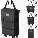 Finnhomy 50L Expandable Rolling Duffel Bag with Wheels Foldable Duffel Bag for Travel Carry on Bag with Wheels Luggage Travel bag Detachable Wheel Duffel Bag for Shopping Travel Outdoor, Black