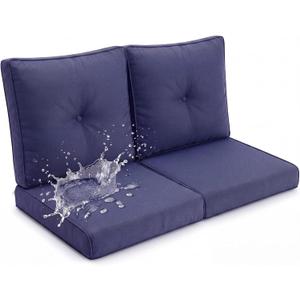Juexica Outdoor Chair Cushions Set of 2, 22 x 25 Inch Deep Seat Pad and 22 x 22 Inch Back Cushion, Waterproof Fade-Resistant High Resilience for Patio Furniture Sofa Chair Replacement, Navy Blue