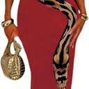 Women's Sleeveless Snake Printed Maxi Dress Sexy Hollow Out High Slit Bodycon Long Dress Evening Gown Party Dress (Red, S)